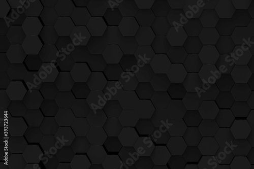 Abstract black of futuristic surface hexagon pattern wall background, Technology business communication concept, 3d Illustration © kaedeezign