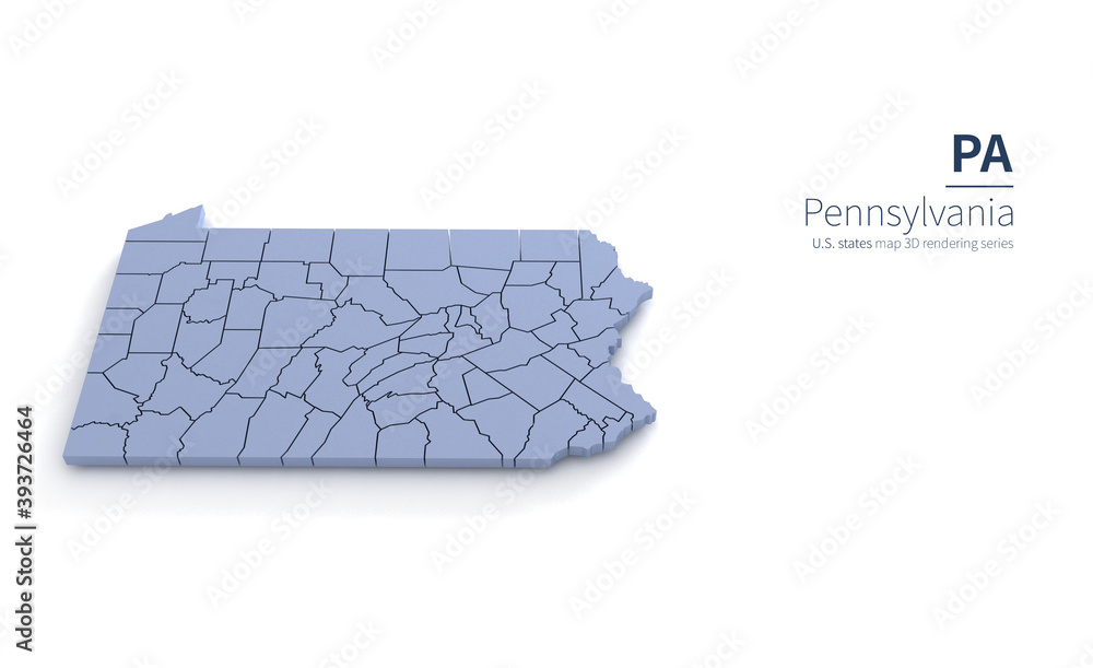 Pennsylvania State Map 3d. State 3D rendering set in the United States. Pennsylvania State Map 3d. State 3D rendering set in the United States.