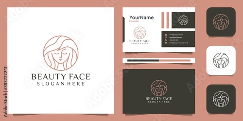 Beauty Woman Face Line Art Logo Set