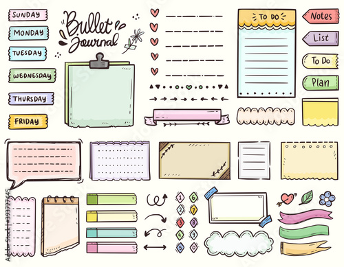Bullet journal and colorful frame notes to do list ornament drawing doodle vector collection photo