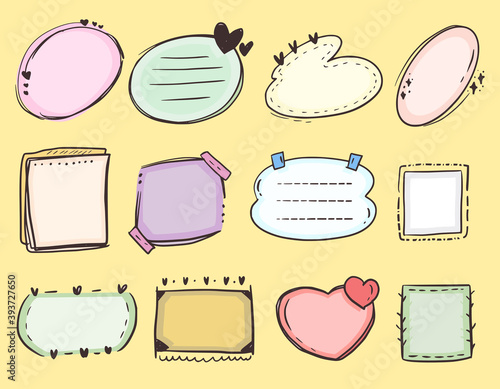 Cute colorful frame notes to do list drawing doodle vector collection