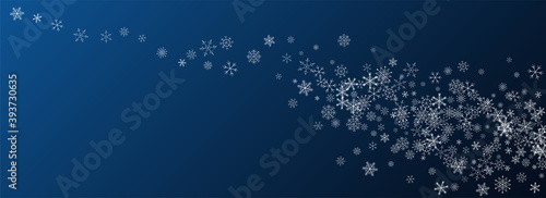 White Snowfall Vector Blue Background. Falling 