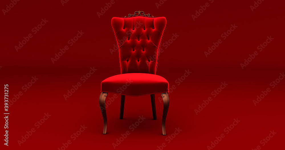 Fototapeta premium 3D render of Red royal chair on a red background, Place for the king. Royal throne,