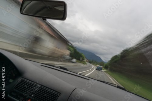 looking outside windshield of driving car
