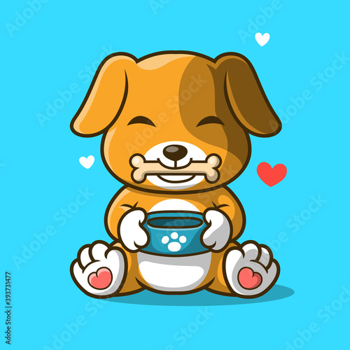 Cute happy dog holding bone in his mouth  Hand drawn