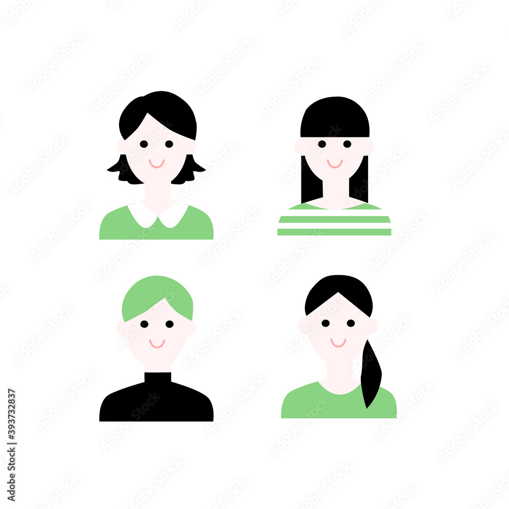 女性4パターンイラスト素材 女性4パターンイラスト素材