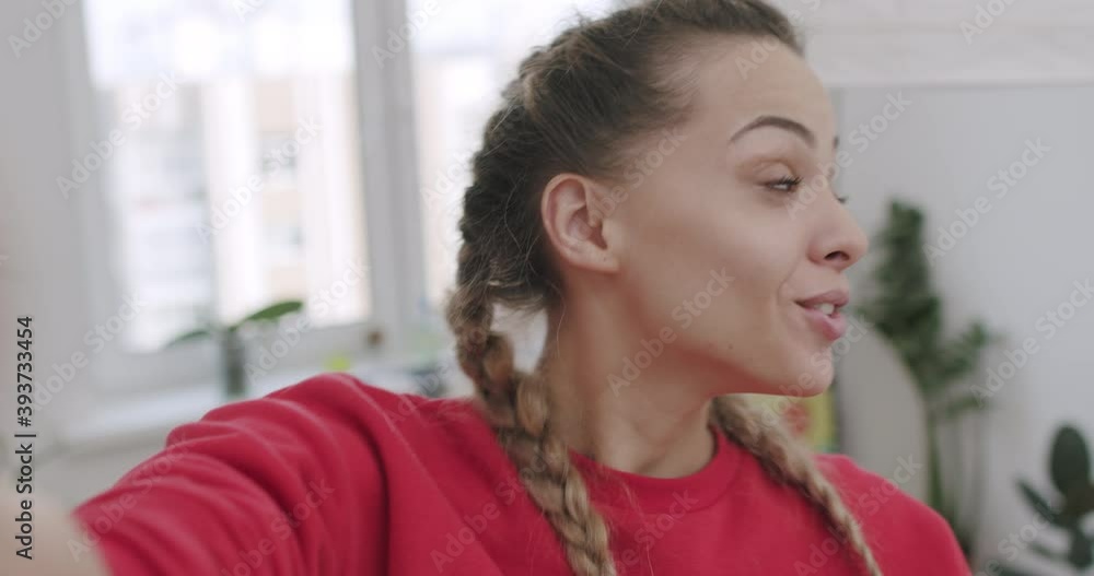 Woman make selfie on phone at home Woman make selfie on phone at home