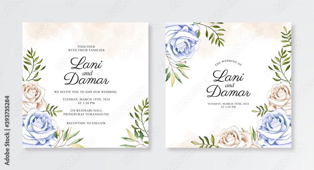 Wedding invitation template with hand painting watercolor floral