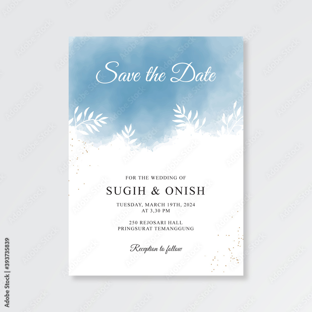 Wedding invitation template with watercolor splash