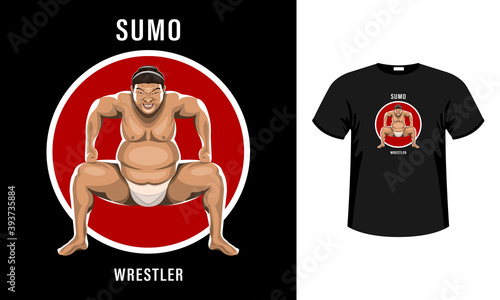 Sumo wrestler in the attack stance with a grimace of intimidation isolated
