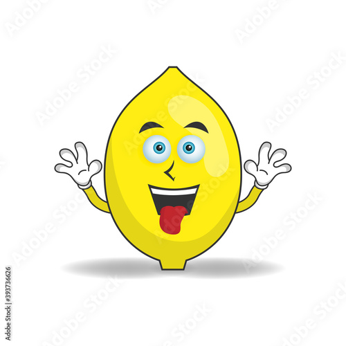 Lemon mascot character with laughing expression and sticking tongue. vector illustration