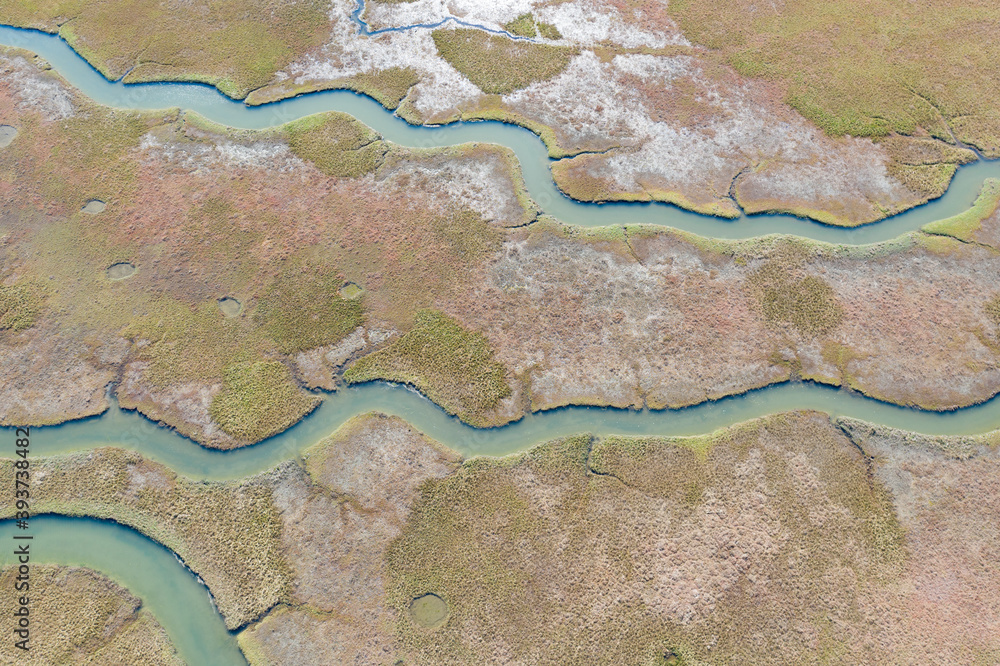 Narrow channels meander through a beautiful estuary in Central California. Estuaries form when freshwater runoff meets and mixes with saltwater from the ocean. Lots of wildlife rely on estuaries. Narrow channels meander through a beautiful estuary in Central California. Estuaries form when freshwater runoff meets and mixes with saltwater from the ocean. Lots of wildlife rely on estuaries.