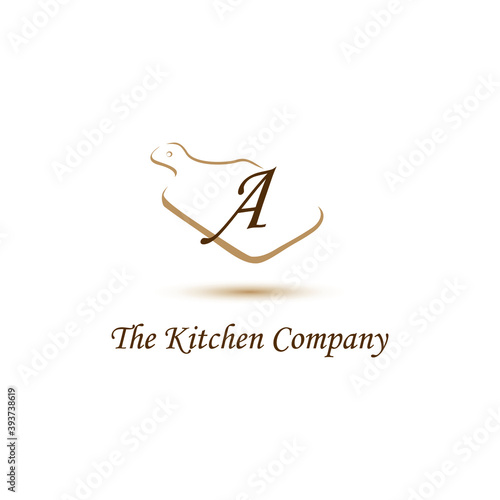 Kitchenware, Kitchen utensils business logo concept with cutting board and initial A letter template