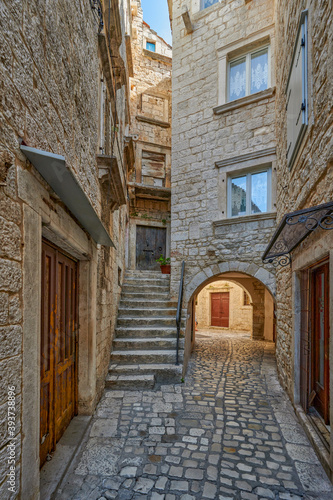 Beautiful city of Trogir  Croatia  narrow streets of the old town
