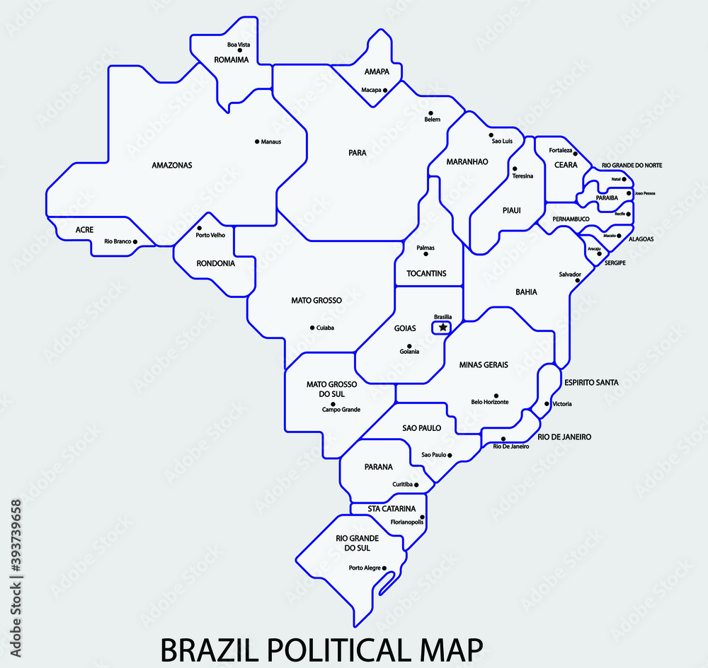 Brazil political map divide by state colorful outline simplicity style. Vector illustration.	
