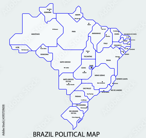 Brazil political map divide by state colorful outline simplicity style. Vector illustration.  