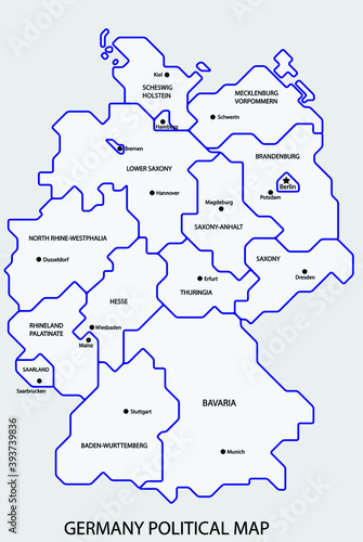 Germany political map divide by state colorful outline simplicity style. Vector illustration.	
