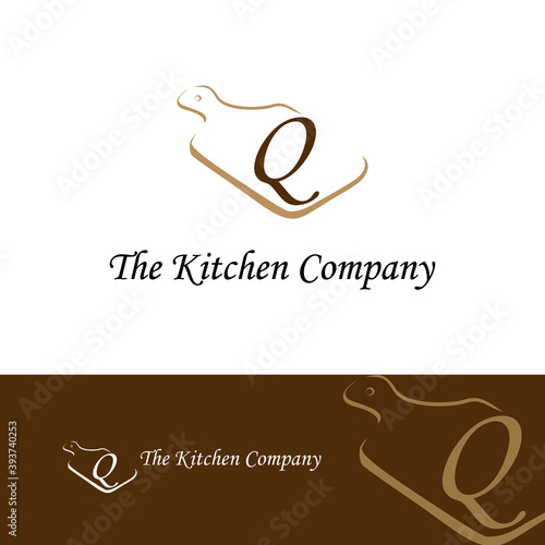 Kitchenware, Kitchen utensils business logo concept with cutting board and initial Q letter template