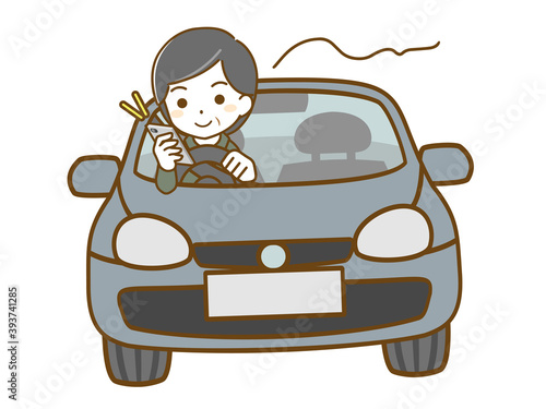 スマホ運転する中年男性