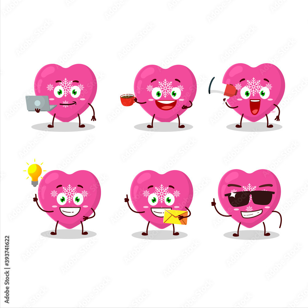 Fototapeta premium Love pink christmas cartoon character with various types of business emoticons