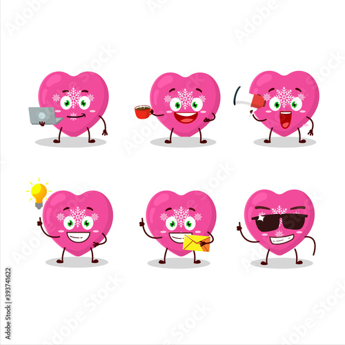 Love pink christmas cartoon character with various types of business emoticons