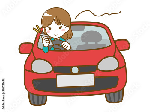 スマホ運転する女性
