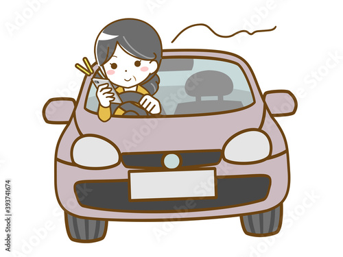 スマホ運転する中年女性