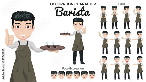 Male Barista Character Set with Variety of Pose and Face Expression