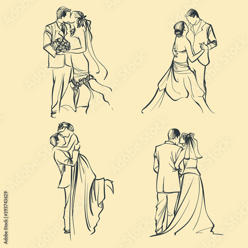 sketch of bride and groom