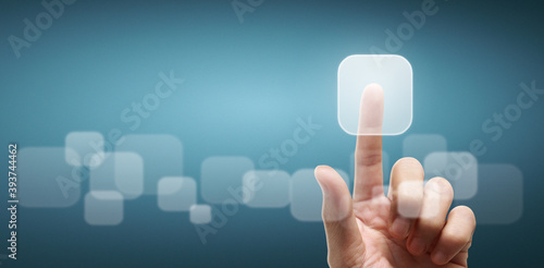 Hands touching button screen interface global connection customer networking