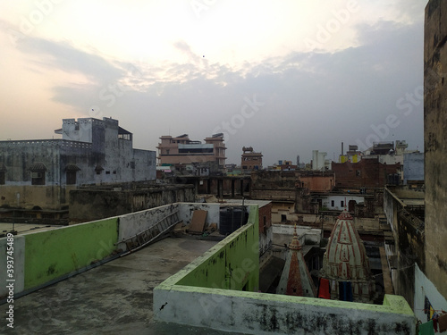 Old structures in the ancient city of Varanasi photo