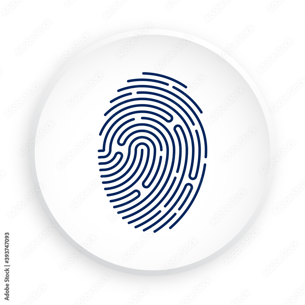 person digital fingerprint icon in neomorphism style on white background for mobile identification applications. Biometric identification of human data. Search devices for scanning data. Vector person digital fingerprint icon in neomorphism style on white background for mobile identification applications. Biometric identification of human data. Search devices for scanning data. Vector