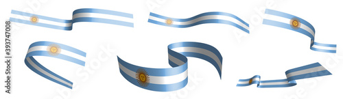 Set of holiday ribbons. Argentina flag waving in wind. Separation into lower and upper layers. Design element. Vector on white background