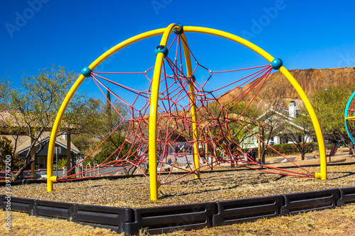 Spider Web Climbing Apparatus At Children's Outdoor Playground