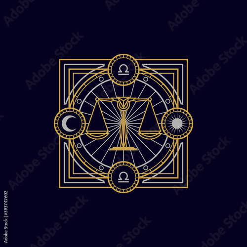 vintage thin line libra geometric astrology zodiac sign vector icon