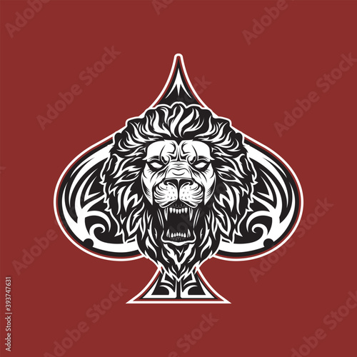 vintage retro badass angry lion ace of spades vector illustration