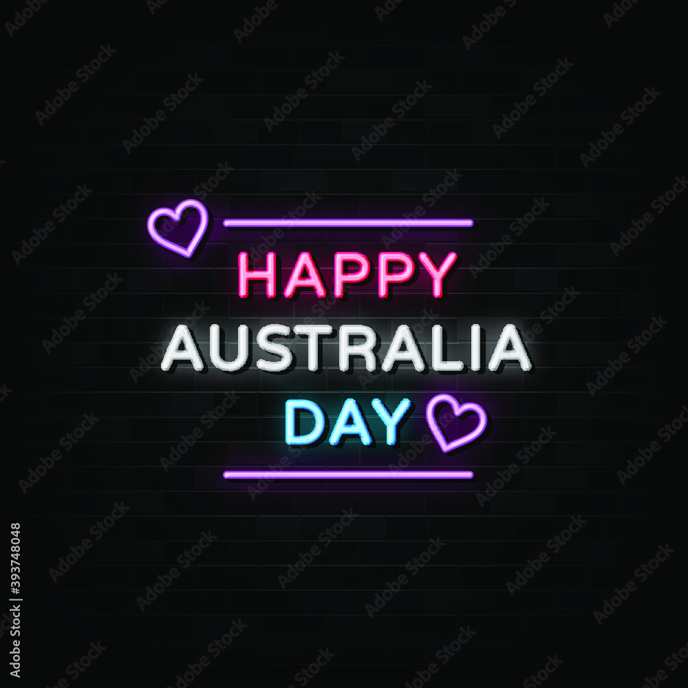Happy Australia day neon sign vector. Neon Design template. Happy Australia day neon sign vector. Neon Design template.