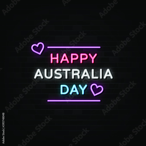 Happy Australia day neon sign vector. Neon Design template.