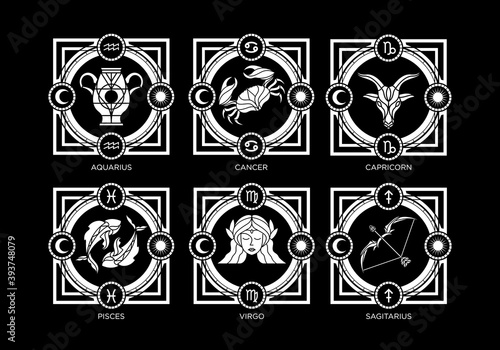 vintage luxury horoscope zodiac astrology vector icon set collection