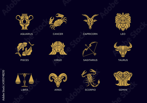 vintage luxury horoscope zodiac astrology vector icon set collection