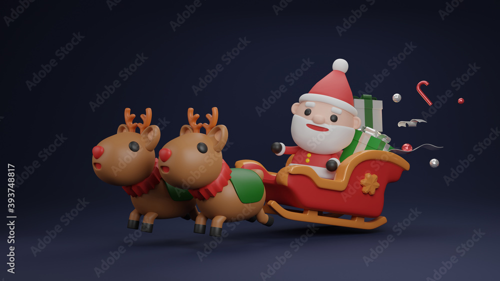 Christmas invitation card with Santa claus and christmas ornaments. 3D rendering Christmas invitation card with Santa claus and christmas ornaments. 3D rendering
