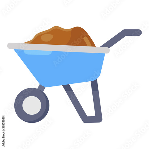 
A flat design of wheelbarrow icon, dirt carrier vector
