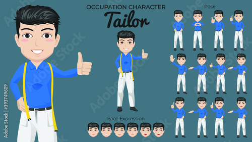 Male Tailor Character Set with Variety of Pose and Face Expression