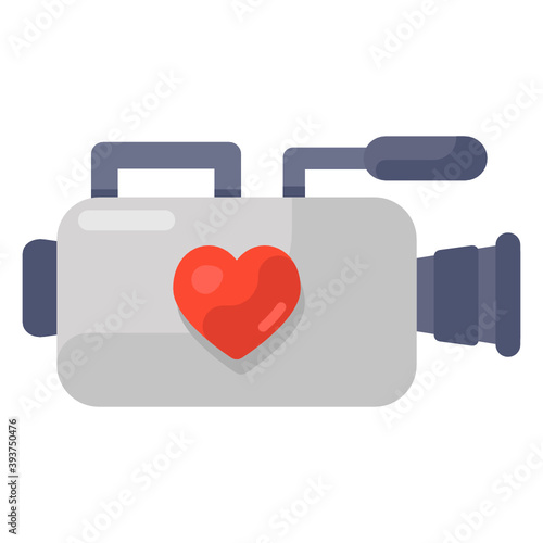 
Professional filmmaking camera, flat icon of video wedding 
