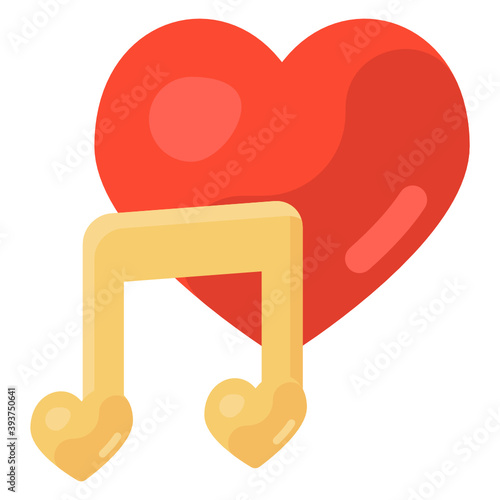 
Flat icon of romantic music, audio note with love heart 

