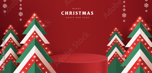 Merry Christmas banner with product display cylindrical shape