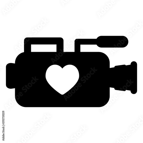 
Professional filmmaking camera, flat icon of video wedding 
