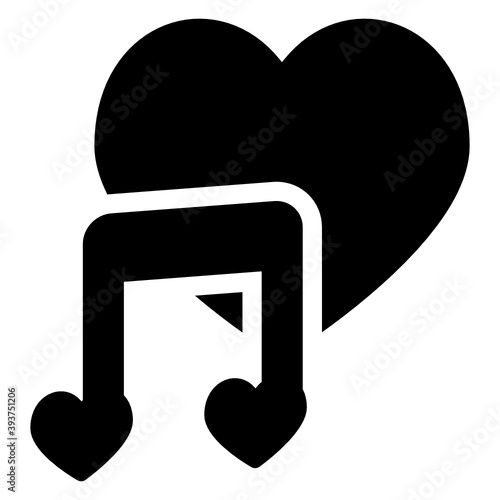 
Flat icon of romantic music, audio note with love heart 
