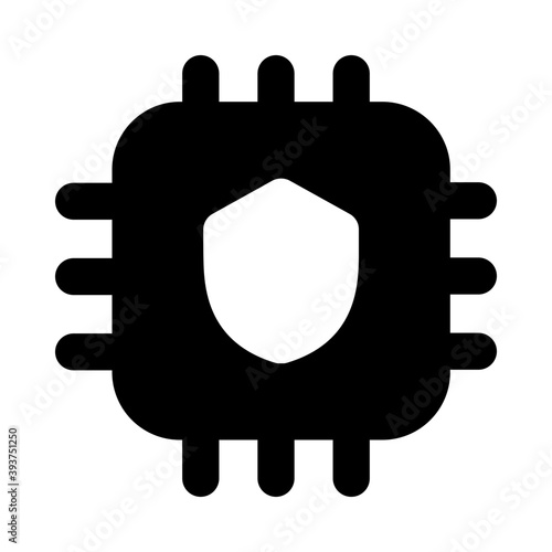 
An icon of safety shield inside processor, secure microprocessor 
