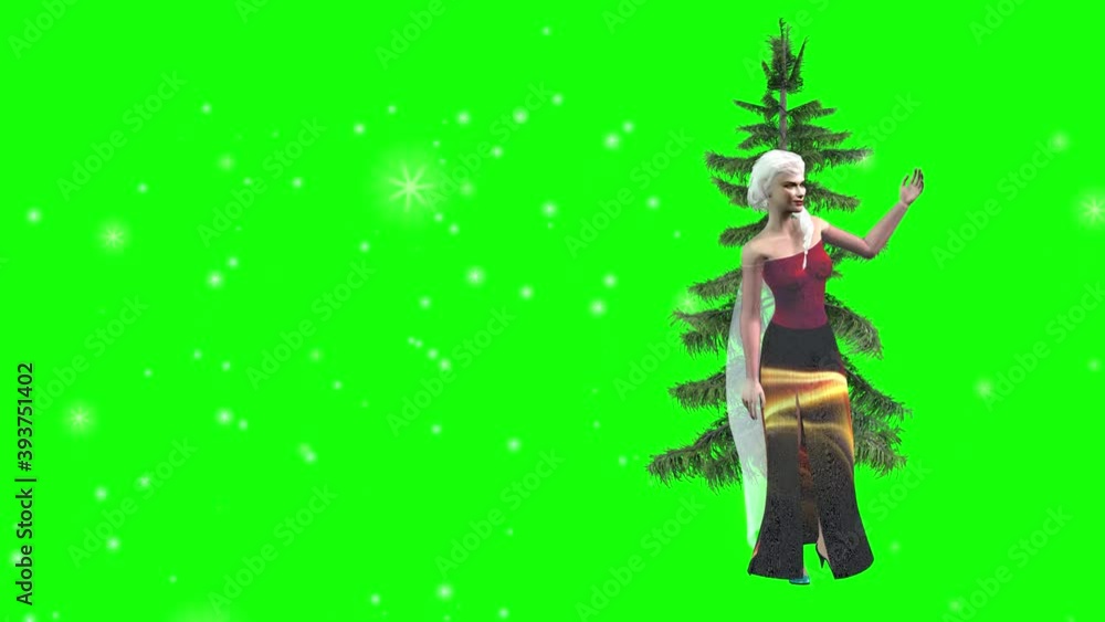 3d animation of a blond avatar fairy talking and dancing in front of a Christmas tree. 3d animation of a blond avatar fairy talking and dancing in front of a Christmas tree.